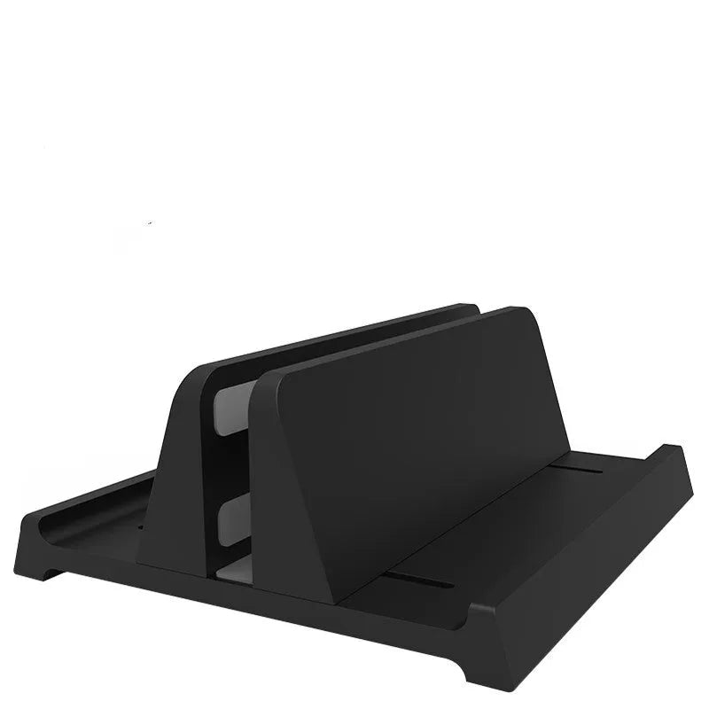 Aluminium alloy vertical notebook stand for MacBook with upright storage and heat dissipation, silver finish, single opening slot