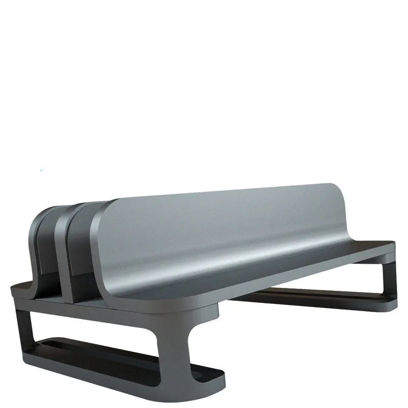 Aluminium alloy vertical notebook stand for MacBook with upright storage and heat dissipation, silver finish, single opening slot