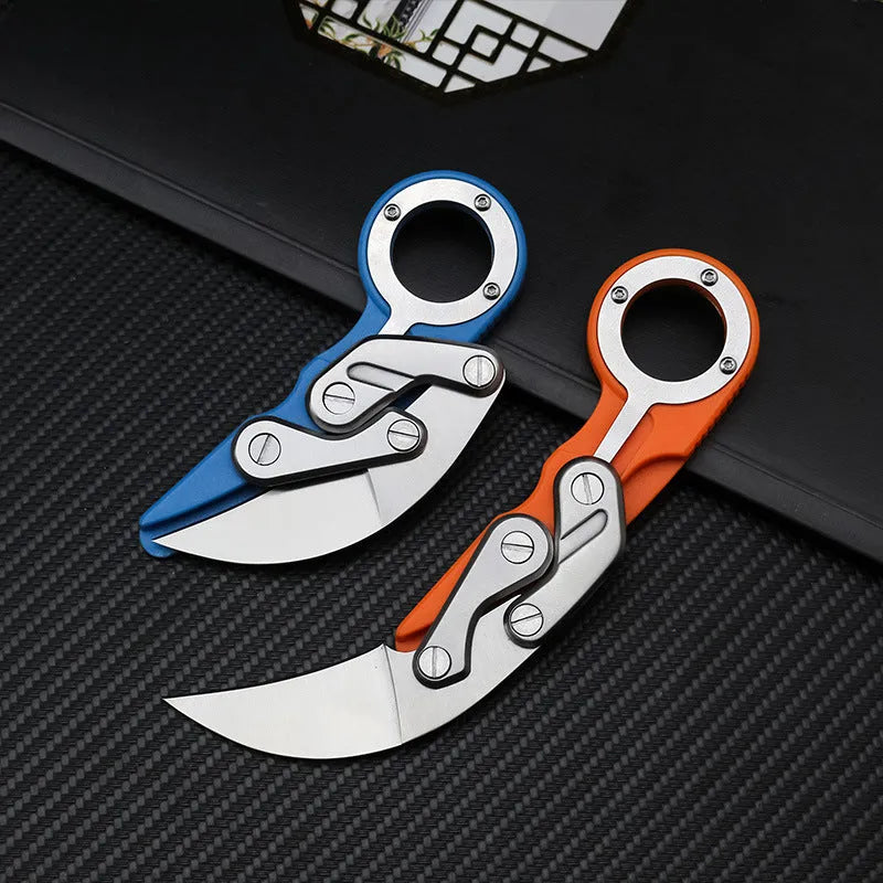 Mechanical claw knife with high hardness straight blade, 156 mm, in black, blue, orange, or red