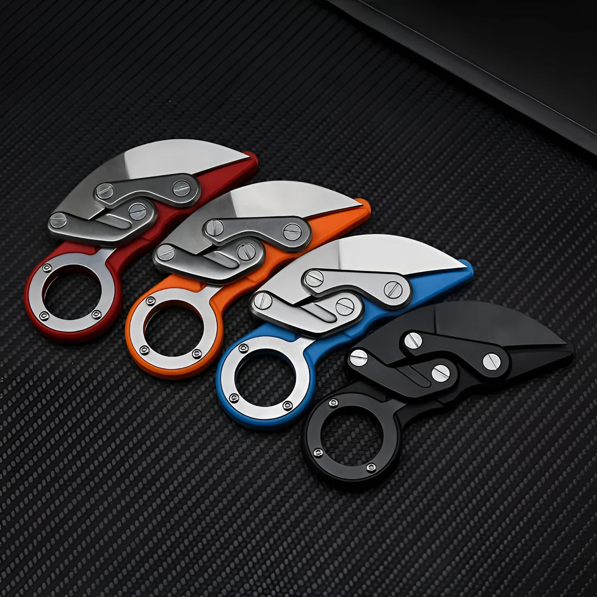 Mechanical claw knife with high hardness straight blade, 156 mm, in black, blue, orange, or red
