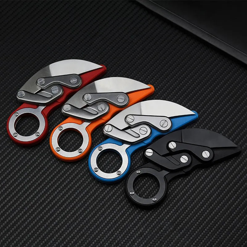 Mechanical claw knife with high hardness straight blade, 156 mm, in black, blue, orange, or red