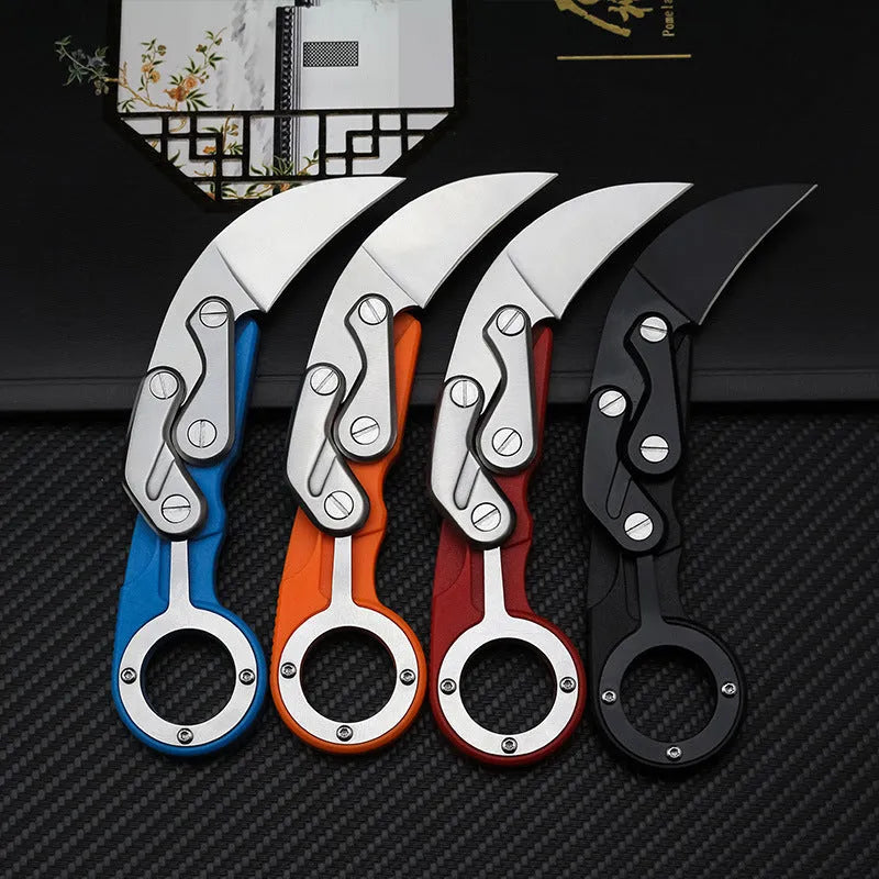 Mechanical claw knife with high hardness straight blade, 156 mm, in black, blue, orange, or red