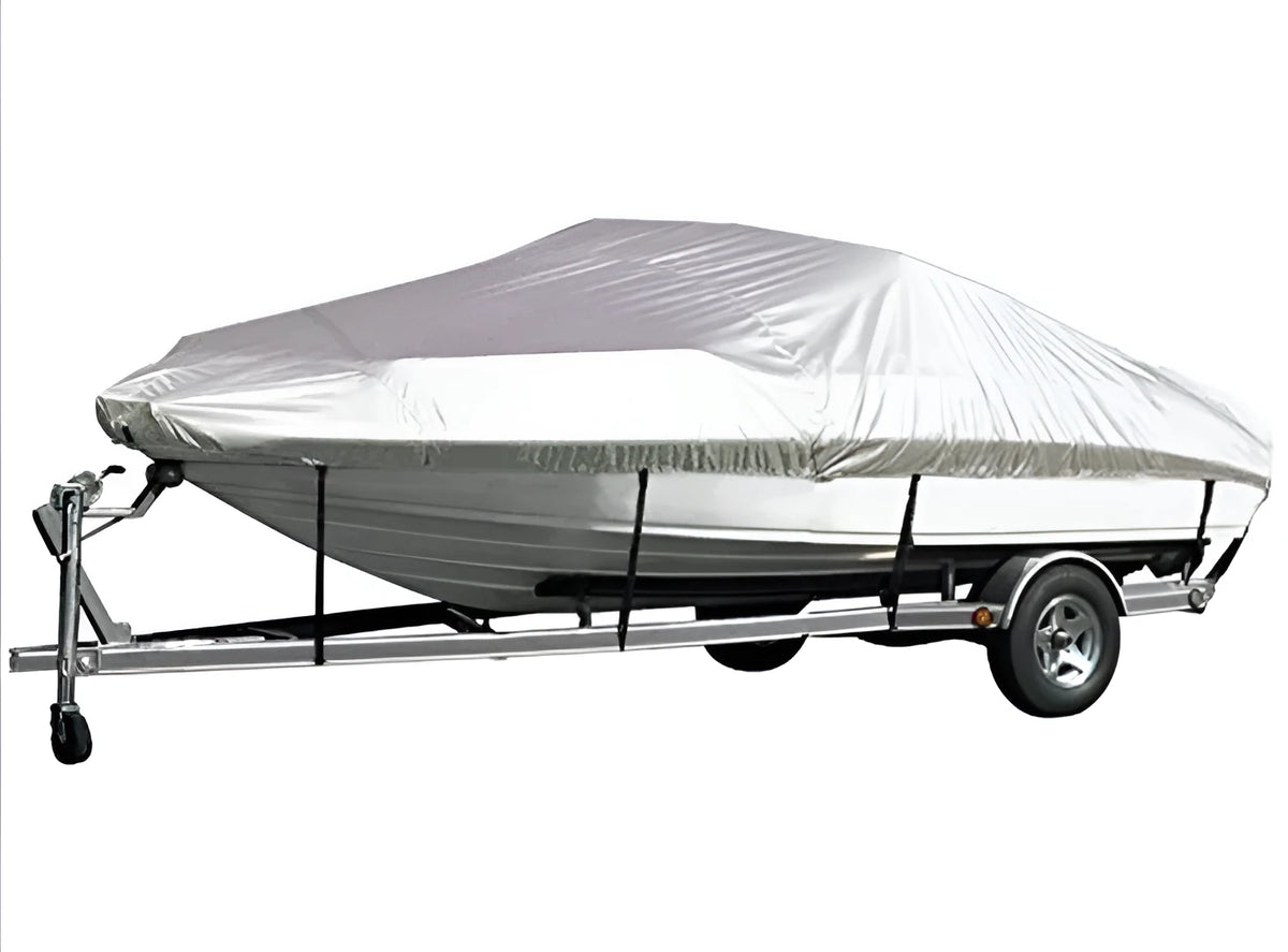 Waterproof boat cover 530x290cm in silver-coated Oxford cloth, V-type shape, grey colour