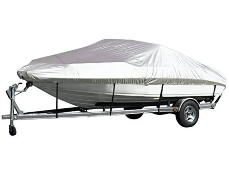 Waterproof boat cover 530x290cm in silver-coated Oxford cloth, V-type shape, grey colour
