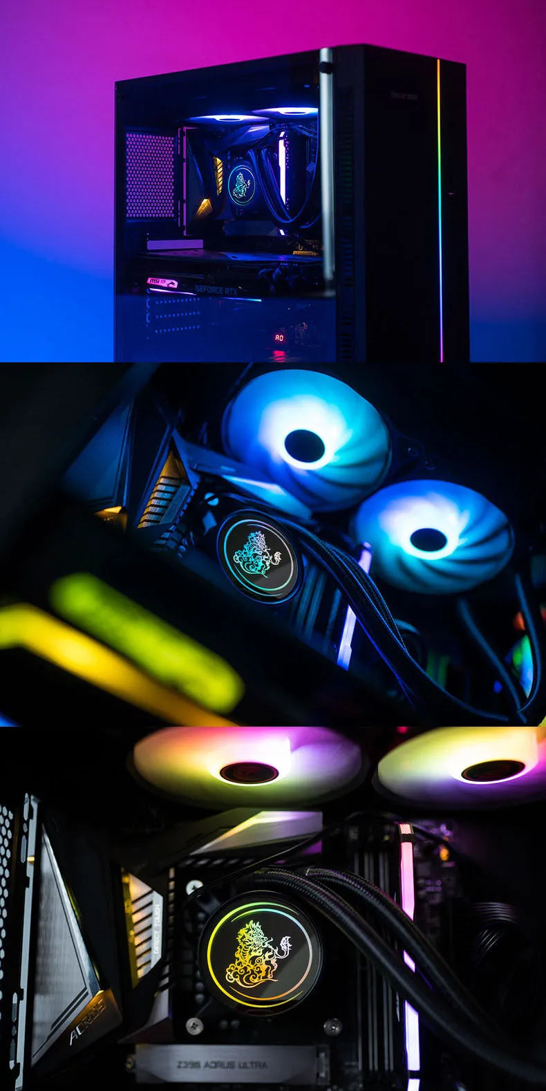 Kirin 240mm colourful ARGB CPU water cooling radiator with fan for PC builds