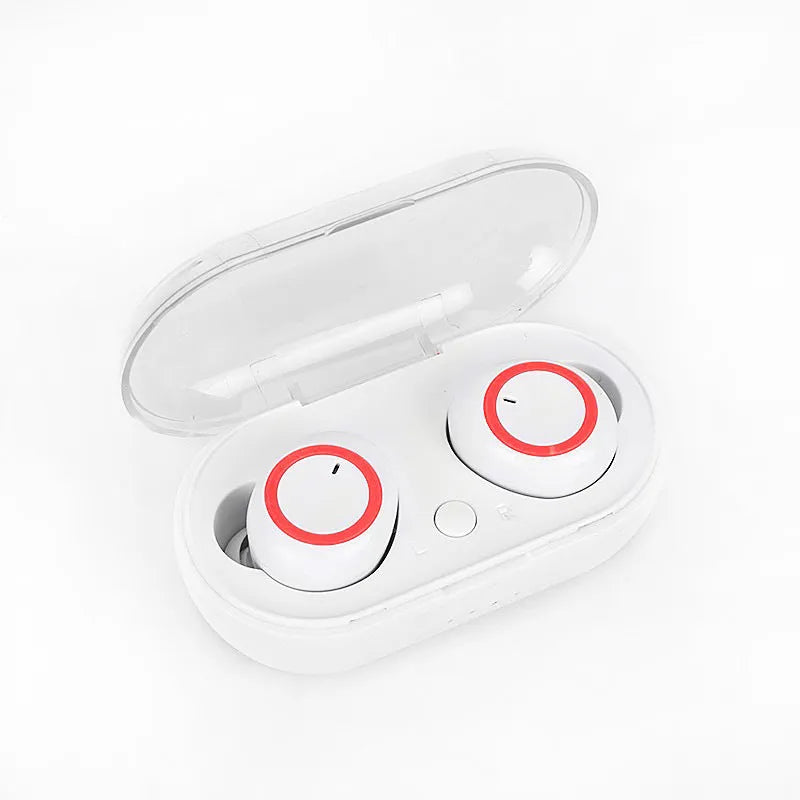 TWS wireless Bluetooth headset in various colour combinations showing bilateral earpieces
