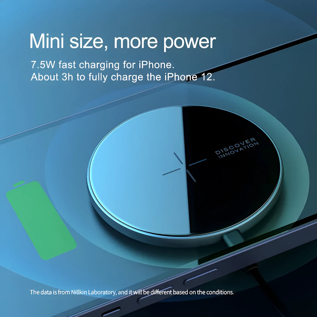 Black MagSlim NKT06 magnetic wireless phone charger on a flat surface.