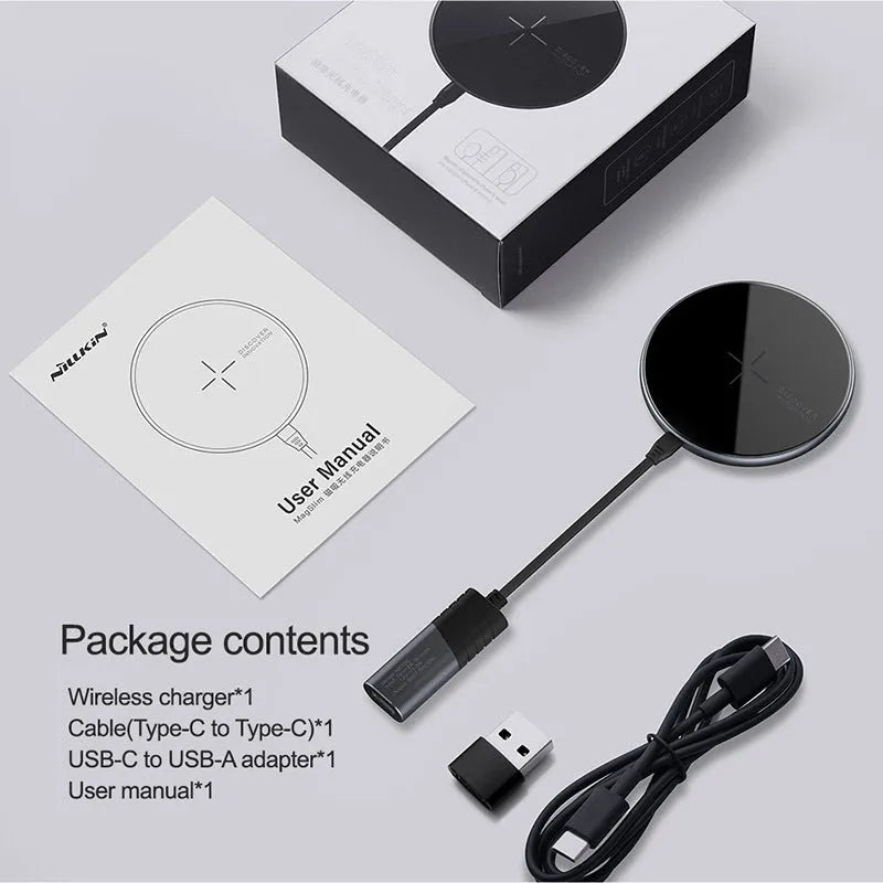 Black MagSlim NKT06 magnetic wireless phone charger on a flat surface.