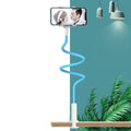 Bedside mobile phone holder with flexible memory alloy hose and clamp mount in blue colour