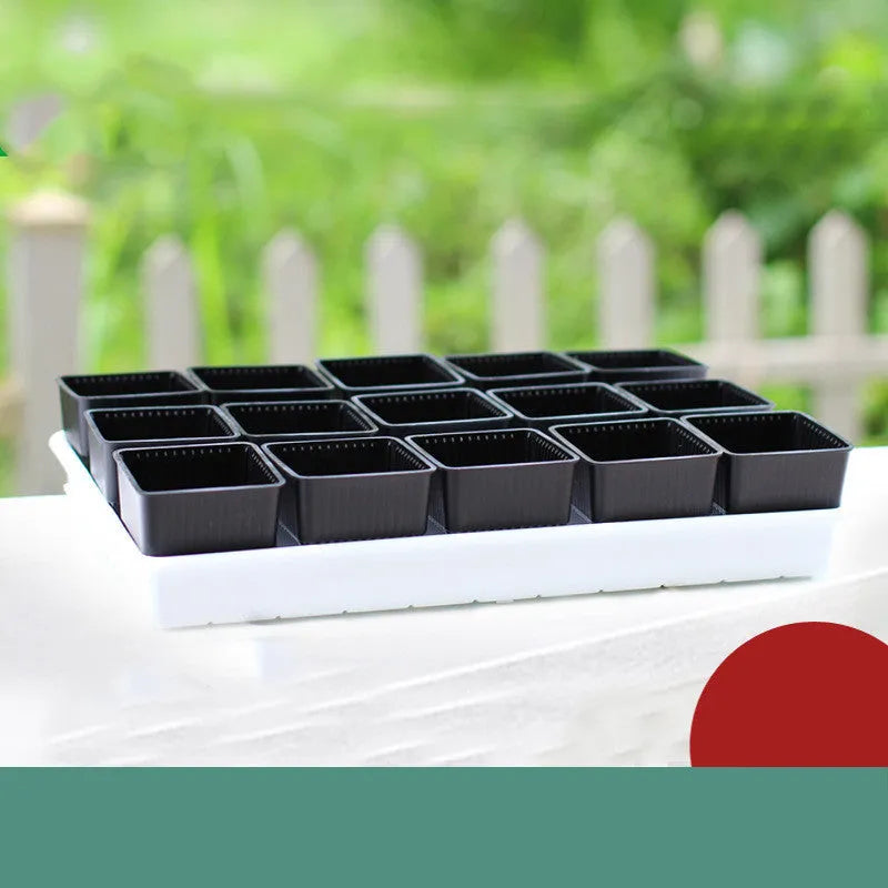 Meishi black and white resin succulent flower pots with tray in organised planting arrangement