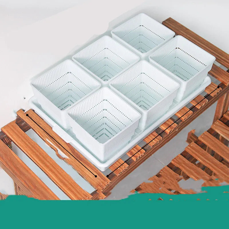 Meishi black and white resin succulent flower pots with tray in organised planting arrangement