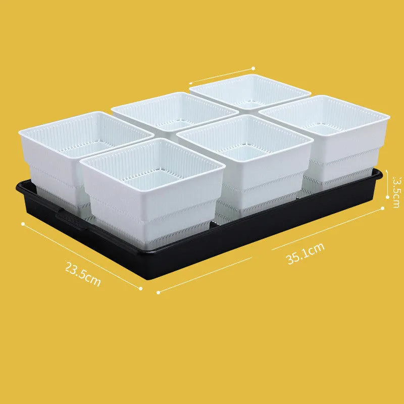 Meishi black and white resin succulent flower pots with tray in organised planting arrangement