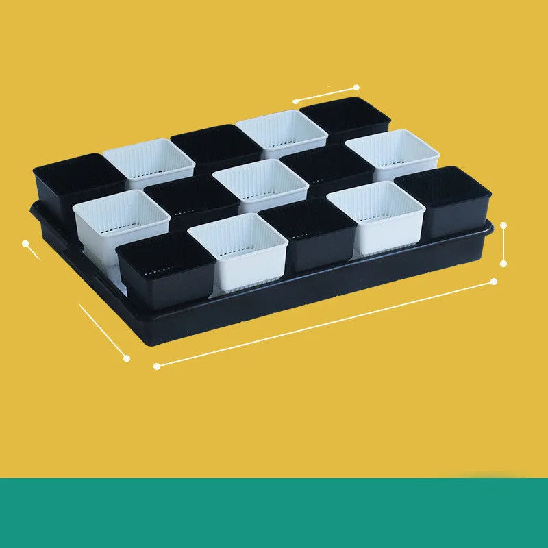 Meishi black and white resin succulent flower pots with tray in organised planting arrangement