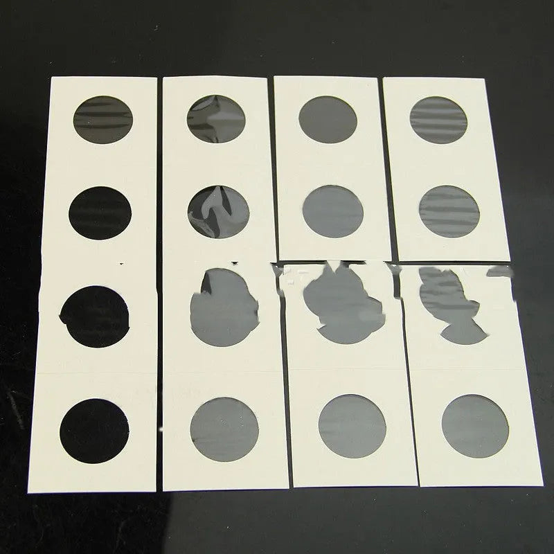 50 white paper coin protector clips in transparent OPP bag packaging for commemorative coin storage