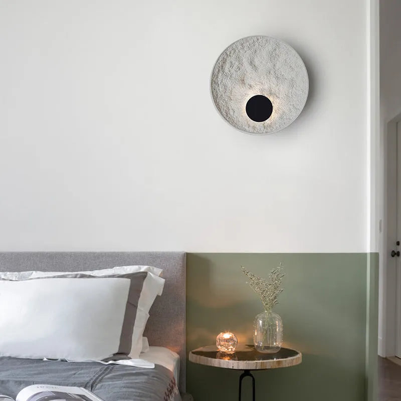 White modern iron wall lamp shown in 300mm and 500mm size options for bedside lighting.