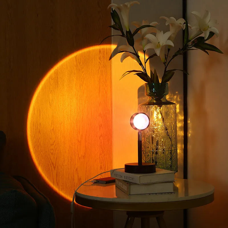 Black sunset rainbow projection lamp with USB connection and touch control