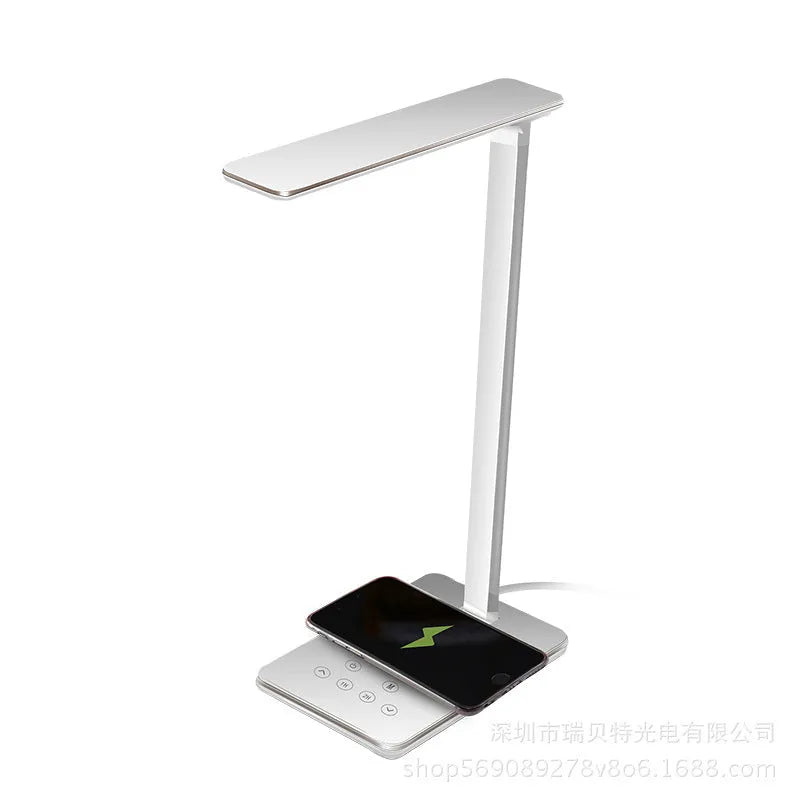 Black wireless charging desk lamp with aluminium shade and touch controls