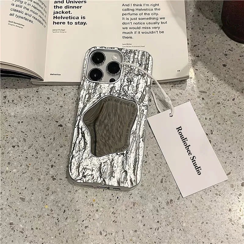 Fashion electroplated silicone phone case with mirror finish and fall protection in New Year red stone pattern