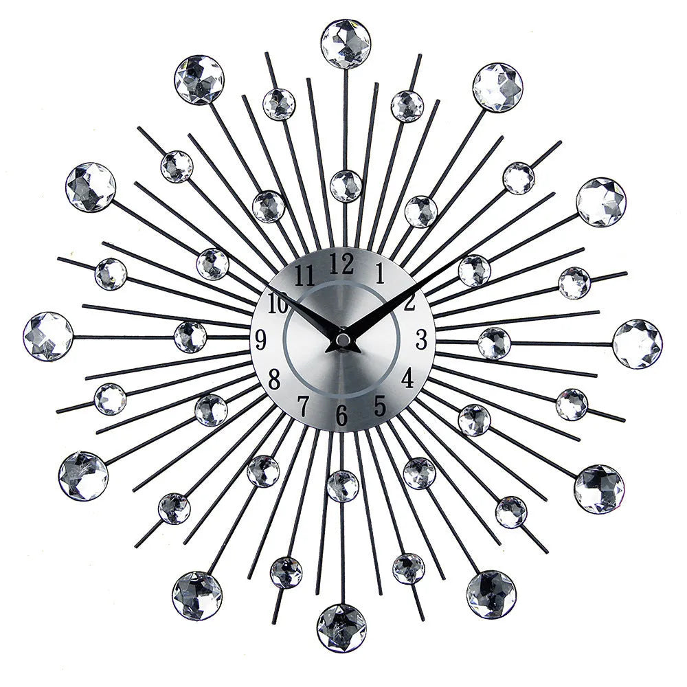 Large round silver wall clock with aluminium dial showing pointer and number display