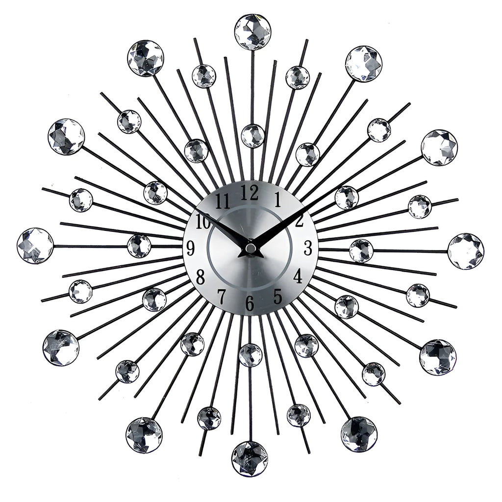 Large round silver wall clock with aluminium dial showing pointer and number display