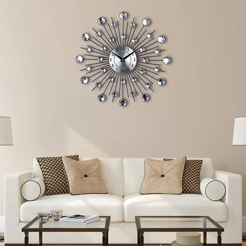 Large round silver wall clock with aluminium dial showing pointer and number display
