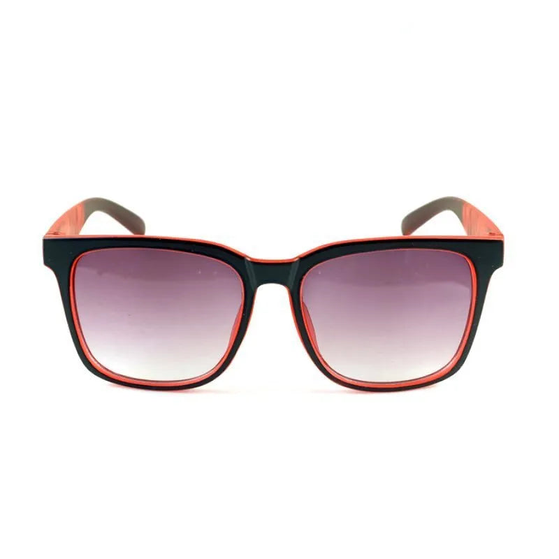 Square kids sports sunglasses with PC frame and AC lenses, shown in six colours including black, green, red, orange, yellow-green and blue.