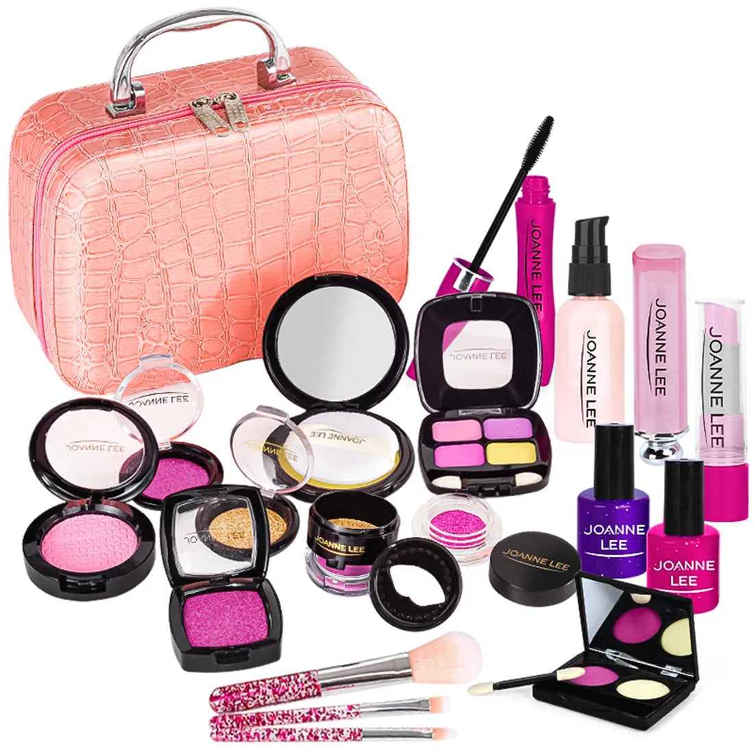 21-piece children's simulation makeup toy set in pink leather-look handbag with bronzing gift box