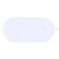 White wireless charging station for two smartphones with simple design supporting fast charging technology