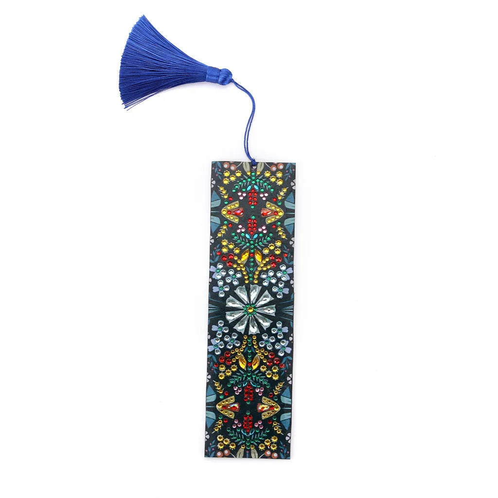 Leather bookmark with special-shaped diamond embroidered mandala flower design
