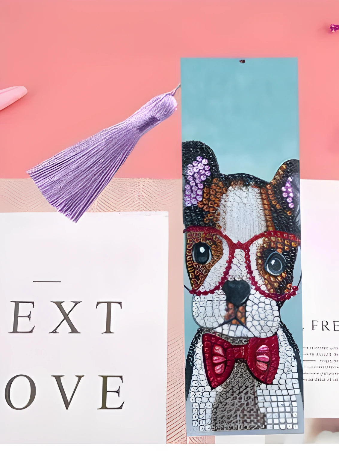 Leather bookmark with special-shaped diamond embroidered mandala flower design
