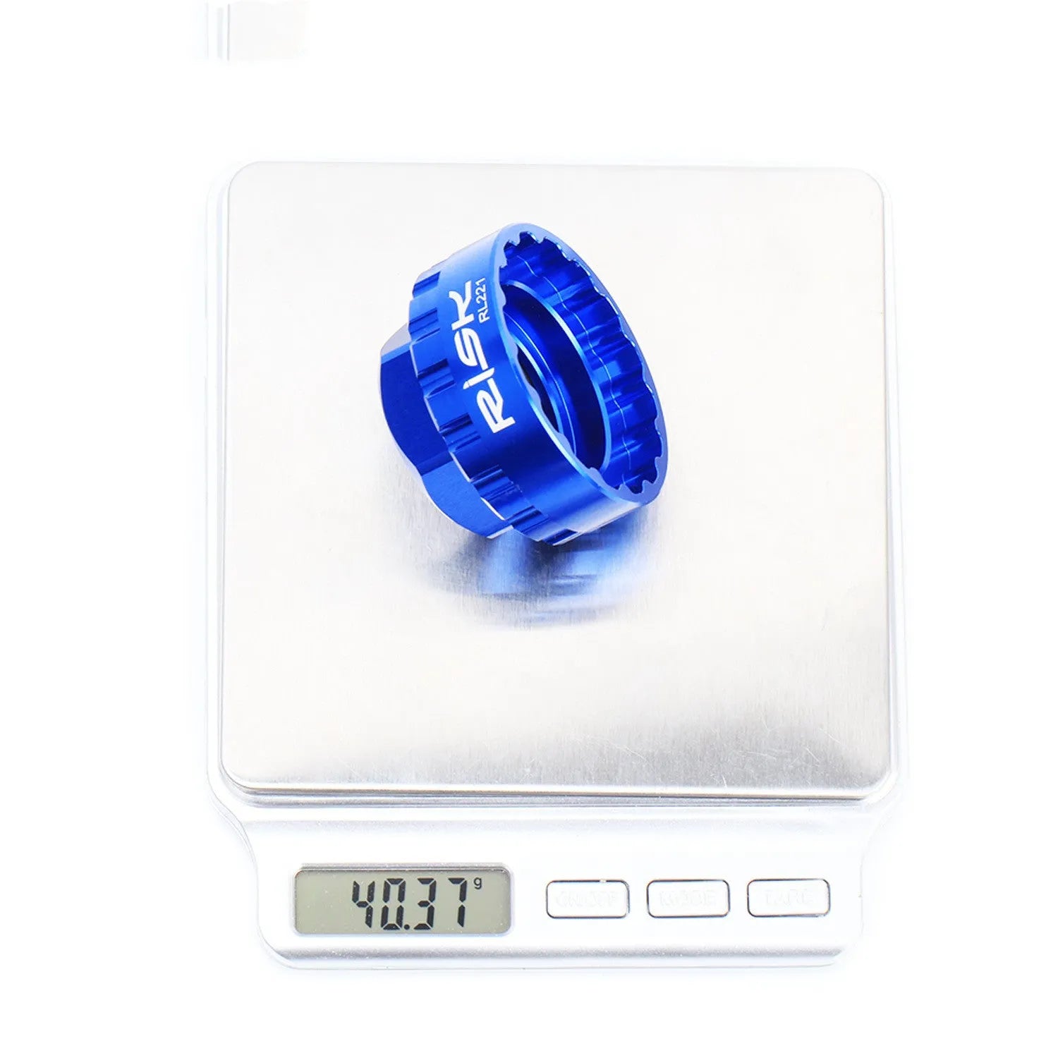 Blue aluminium alloy bicycle wrench for 12-speed direct mount disc brake removal