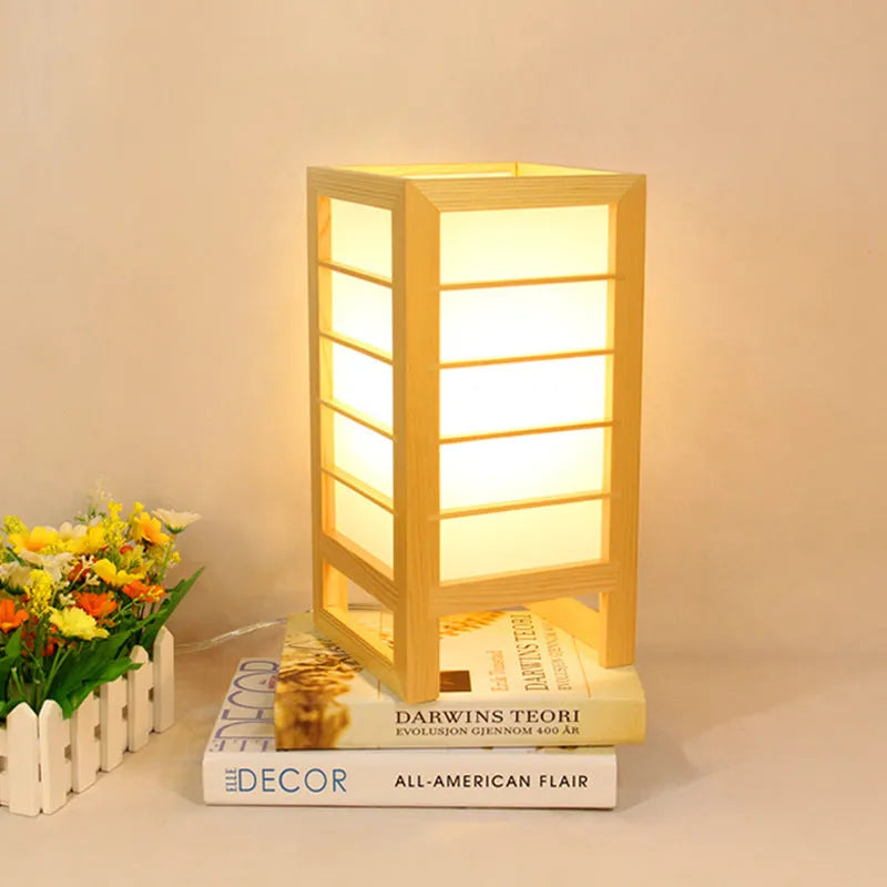 Korean style solid wood tatami bedroom bedside lamp made from bamboo with push button switch