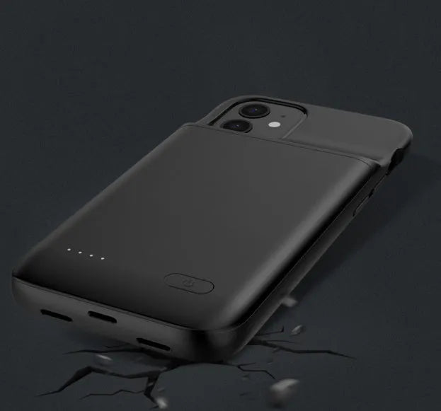 Black ultra-thin TPU back clip battery for iPhone 12 showing clip mechanism