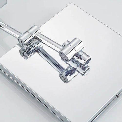 Stainless steel folding bathroom mirror lamp with illuminated frame measuring 200x200mm