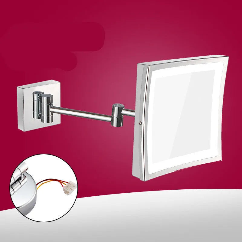 Stainless steel folding bathroom mirror with 8.5-inch silver lens and wall mounting bracket