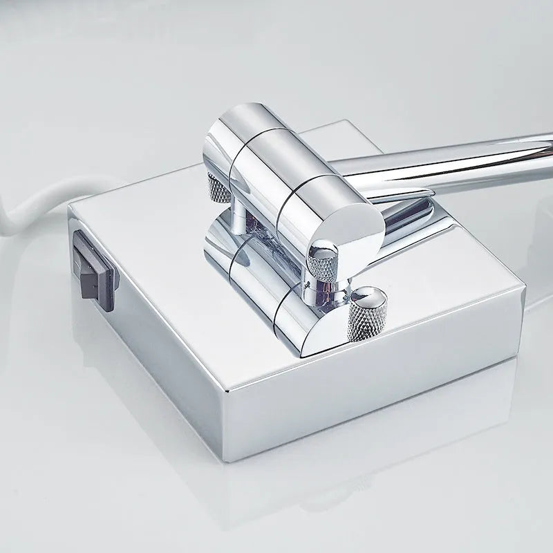 Stainless steel folding bathroom mirror with 8.5-inch silver lens and wall mounting bracket