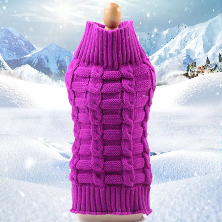 Cashmere wool twisted rope dog sweater shown in a red colour, sized for a medium dog.