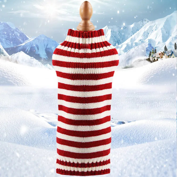 Cashmere wool twisted rope dog sweater shown in a red colour, sized for a medium dog.