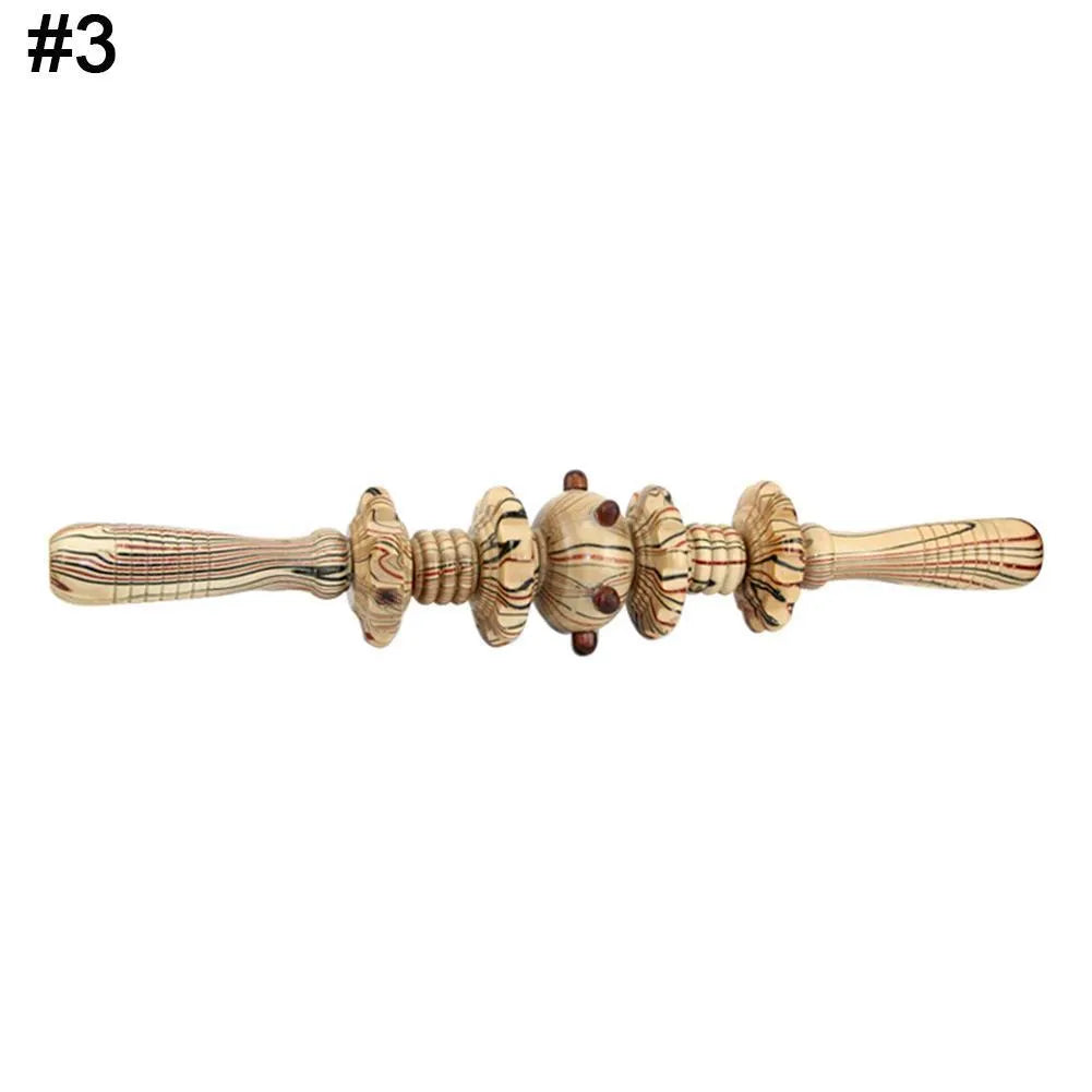 Wooden roller muscle massager stick 39 cm with steel shaft for full body use