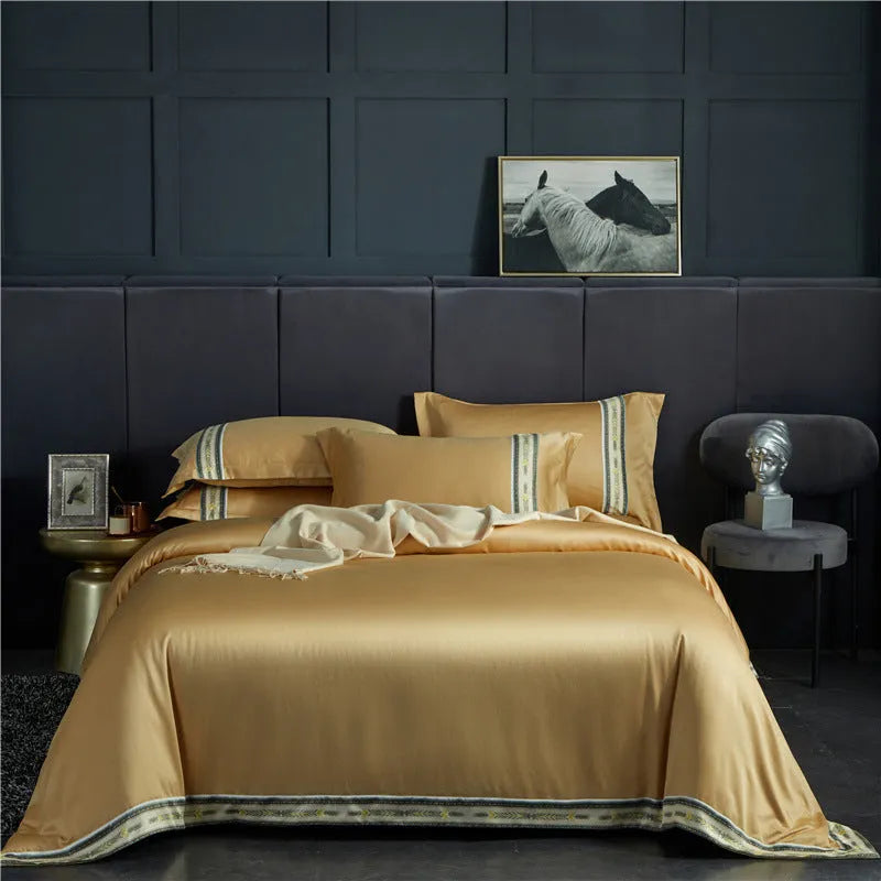 Four-piece washed silk satin bed sheet set in solid colour for 1.8m bed, polyester twill weave