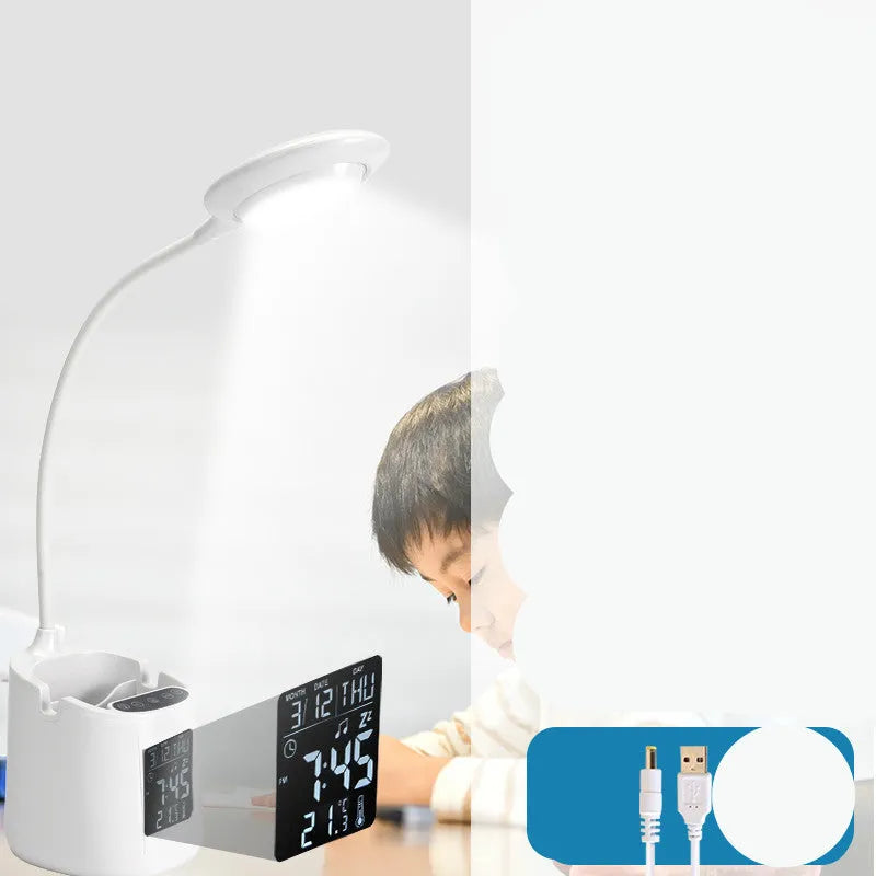 White USB-powered desk lamp with touch switch for dormitory study lighting