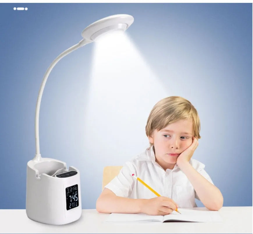 White USB-powered desk lamp with touch switch for dormitory study lighting