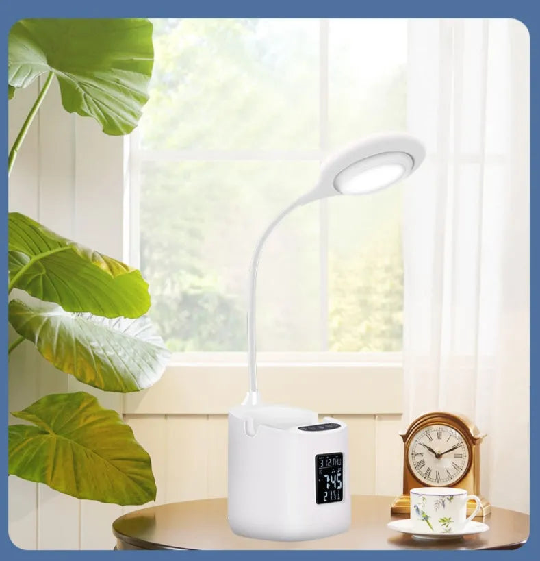 White USB-powered desk lamp with touch switch for dormitory study lighting
