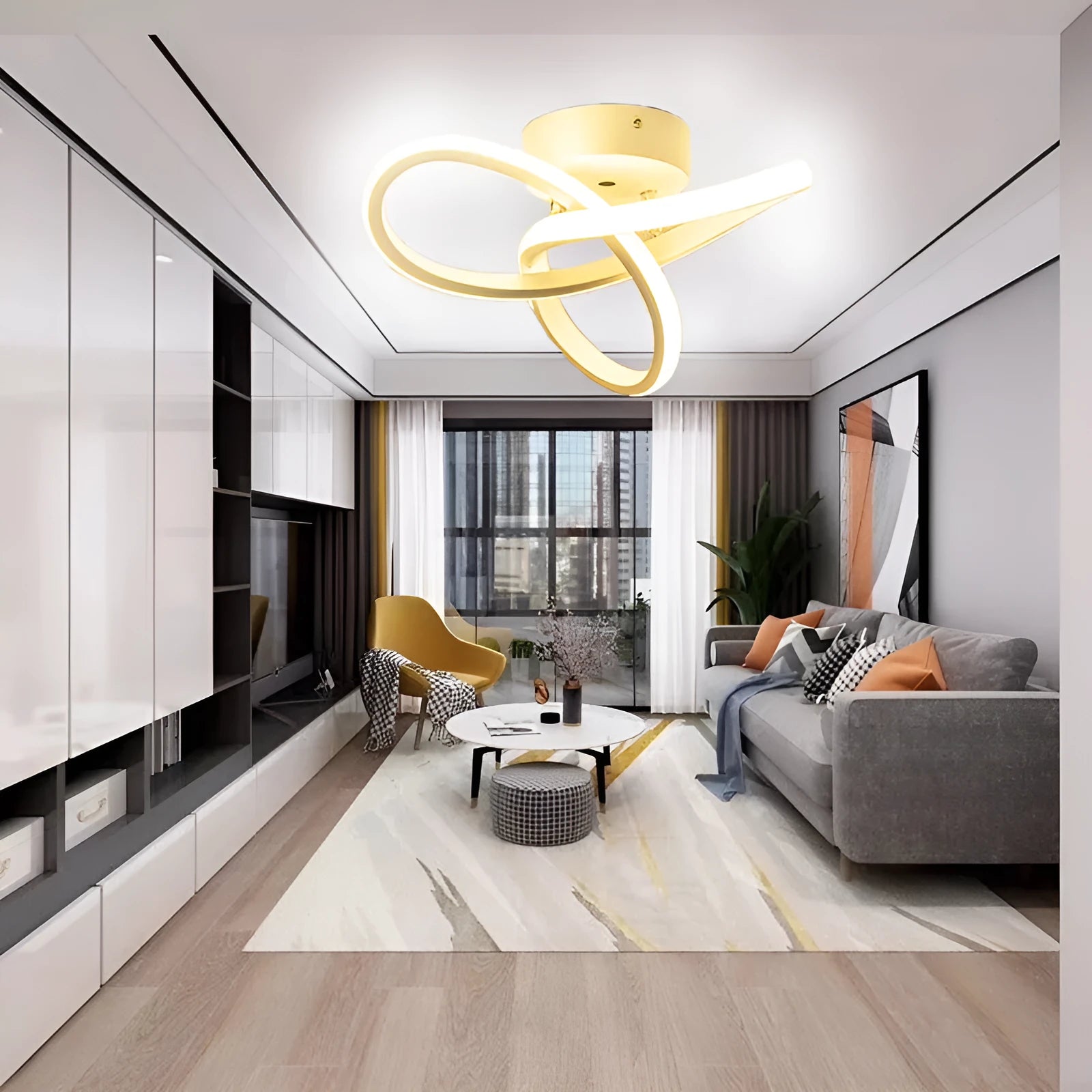 Aluminium ceiling light 280x210x60mm with special-shaped shade in black on white ceiling