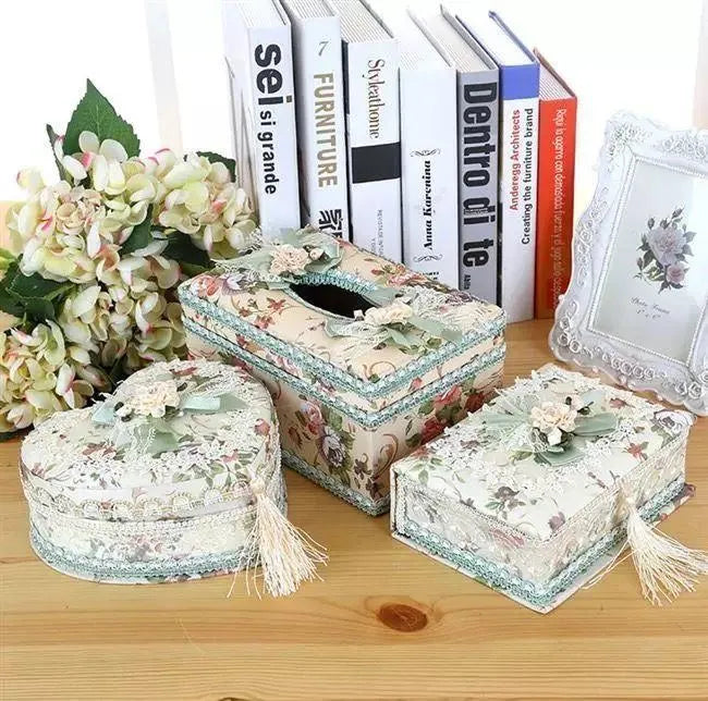 Ceramic tissue box in apricot, green, or pink with jewellery storage compartment