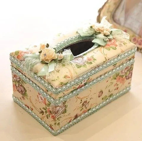 Ceramic tissue box in apricot, green, or pink with jewellery storage compartment