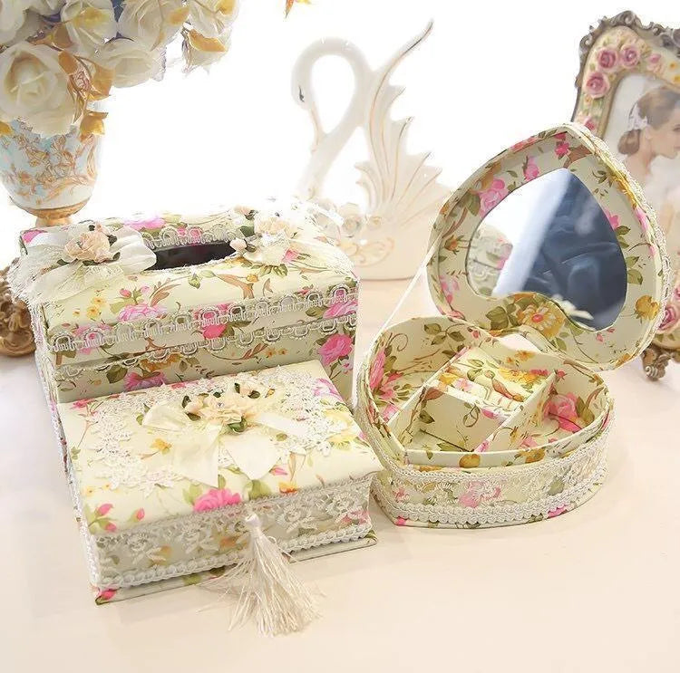 Ceramic tissue box in apricot, green, or pink with jewellery storage compartment
