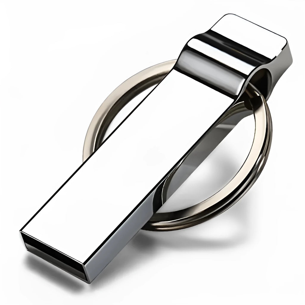 32GB silver metal USB 2.0 flash drive with necklace attachment, waterproof and shockproof