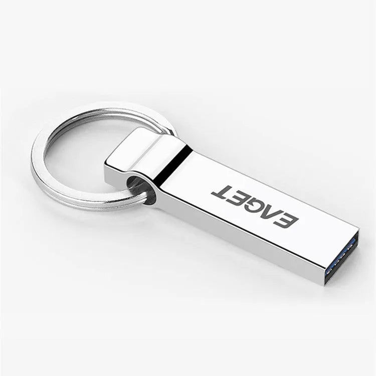 32GB silver metal USB 2.0 flash drive with necklace attachment, waterproof and shockproof