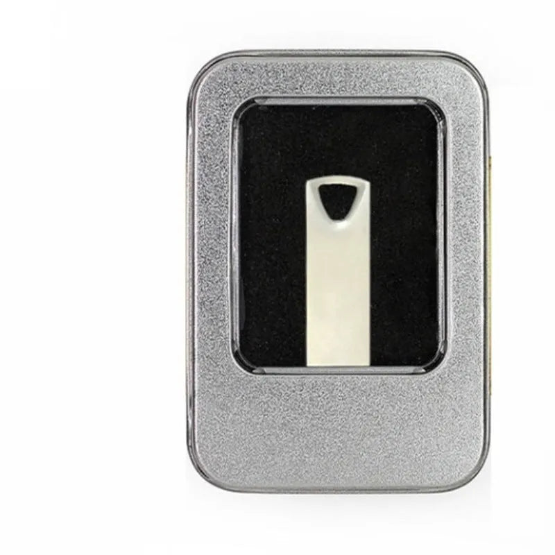32GB silver metal USB 2.0 flash drive with necklace attachment, waterproof and shockproof